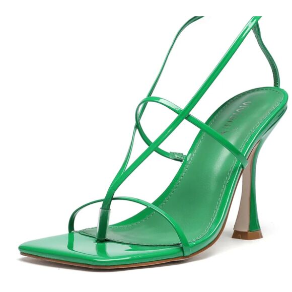 Vivianly Womens Kimi Green 4" Heels Open Toe Leg Wrap Lace Up Sandals Sz 9 - Picture 3 of 9